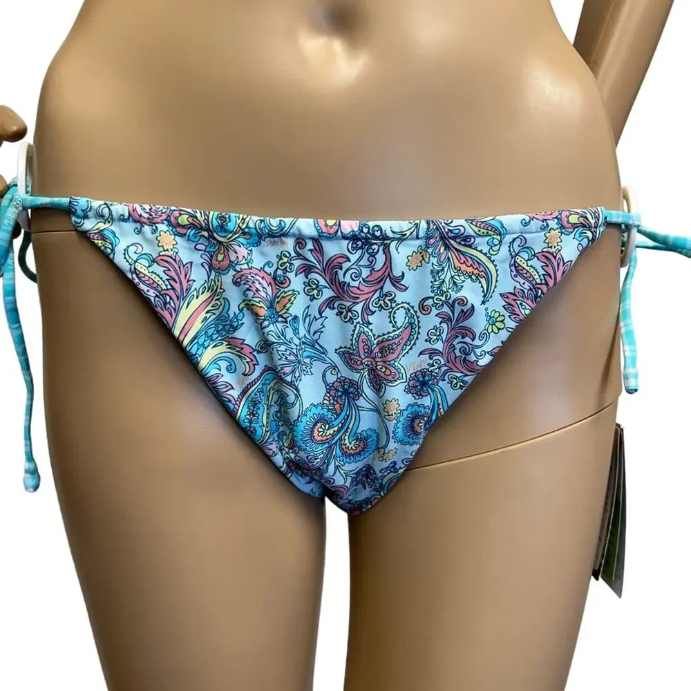 VDM The Label Light Blue Floral and‎ Paisley Print Bikini Reversible Bottoms L
